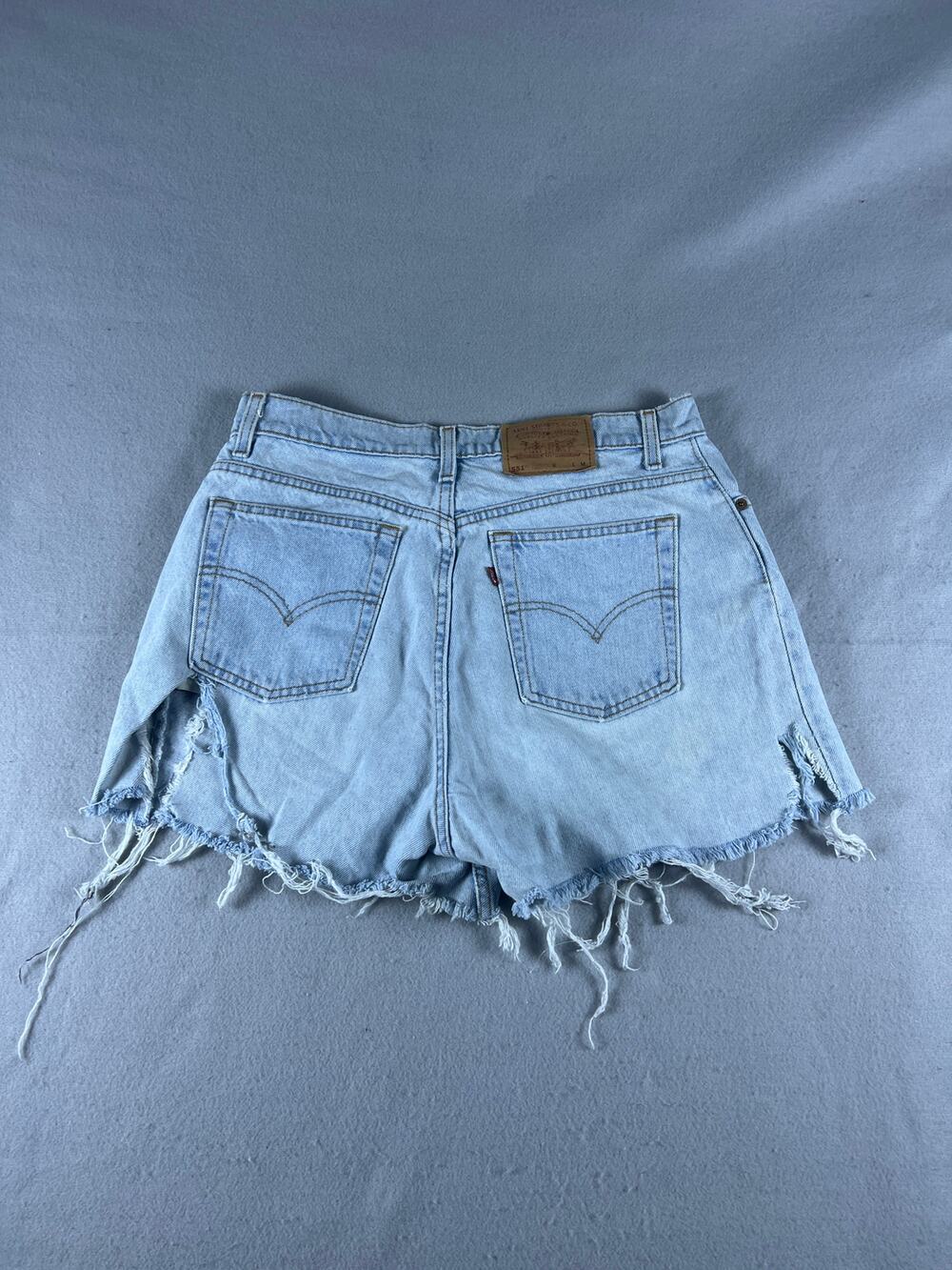 Vintage 90s Levi's 551 Denim Shorts Womens 16 Blue Light Wash Cut Off USA Made